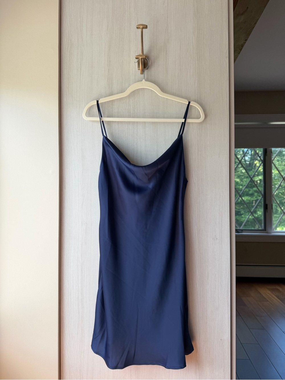 NWT Urban Outfitters Mallory Cowl Slip Mini Dress Navy Size M - Picture 2 of 5